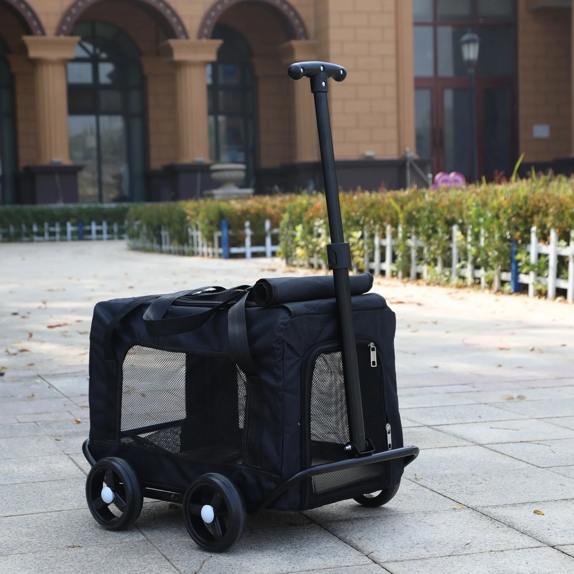 Soft-Side Wheeled Rolling Pet Travel Carrier with Telescopic Handle — Up to 50 lbs for Camping & Vet Visits