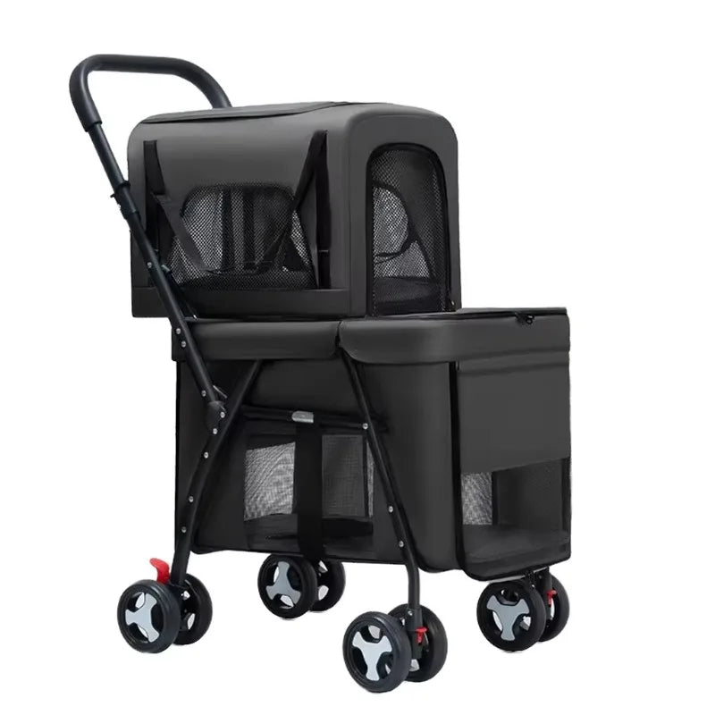 Luxury Double-Layer ABS 4-Wheel Pet Stroller for Small & Large Dogs & Cats — Eco-Friendly Lightweight Travel Carrier