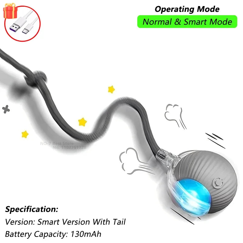 Auto Rolling Ball Cat Toy with Tail — Rechargeable Smart Mouse Teaser