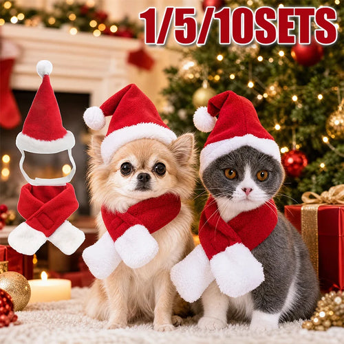 Christmas Pet Costume Set (Santa Hat & Scarf, Adjustable)