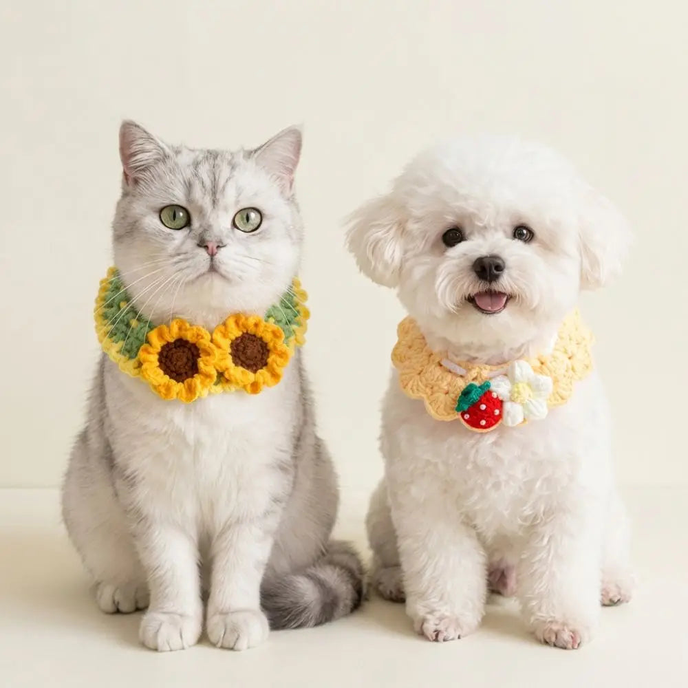 Hand-Knitted Bow Tie Collar Scarf — Adjustable Plant-Theme Pet Accessory