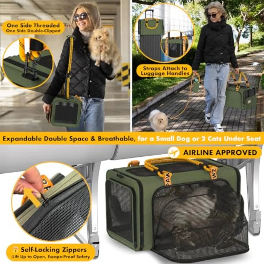 PAWZIDEA TSA-Approved Double Pet Stroller with 2 Detachable Carriers & Car Seat Combo