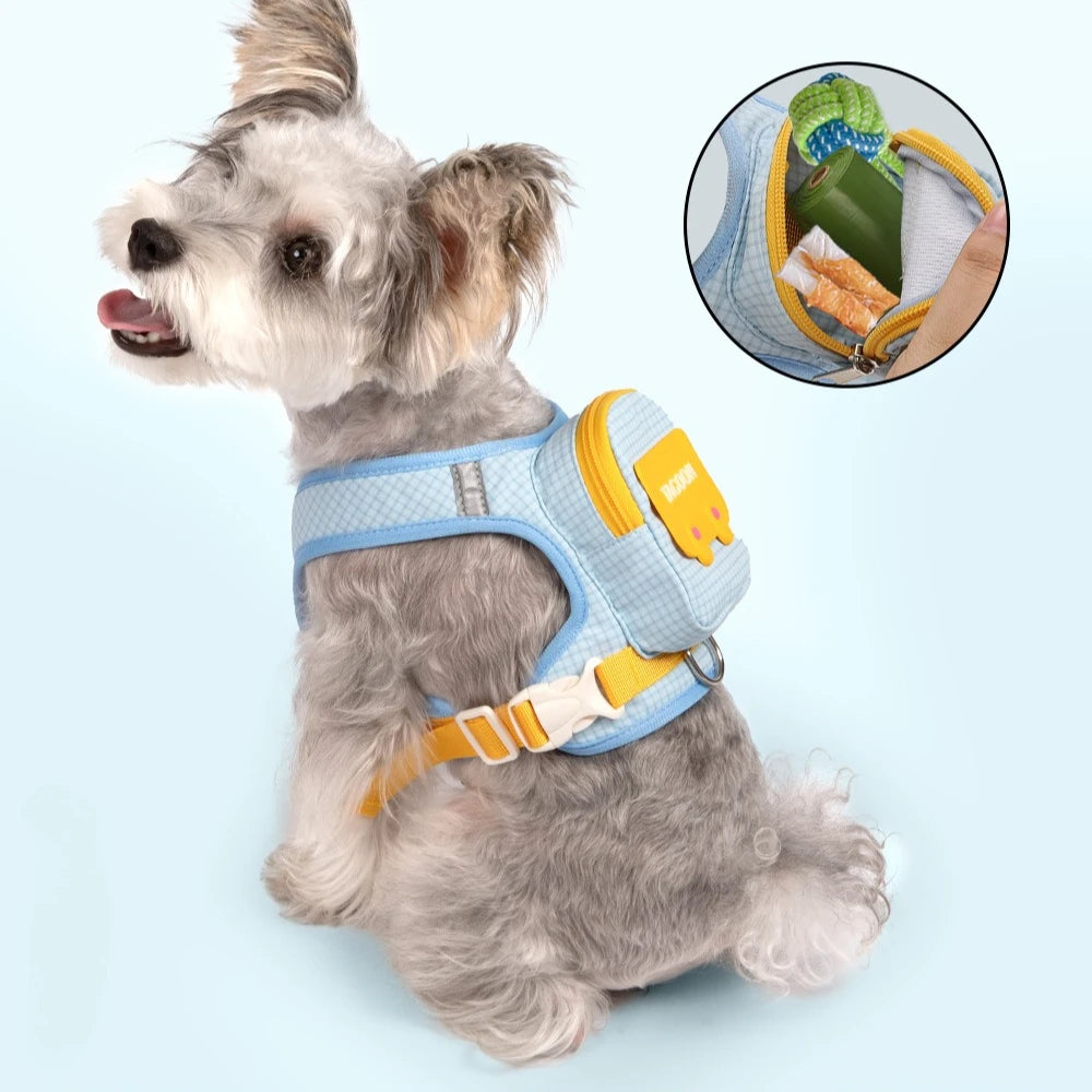 Plaid Dog Leash and Harness Set with Storage Bag (Detachable, Hiking)