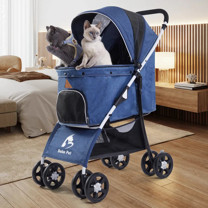 Folding 4-Wheel Removable Pet Walk Carrier Stroller for Cats & Dogs