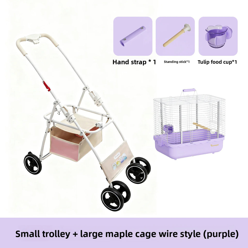 Foldable Lightweight Pet Stroller with Storage Space for Parrots, Dogs & Cats — Portable Outdoor Cart