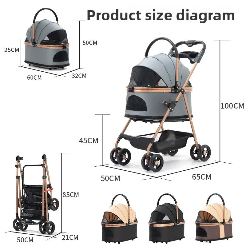 Lightweight Foldable Pet Stroller Cart for Dogs & Cats — Versatile Outdoor Travel Dog & Cat Stroller