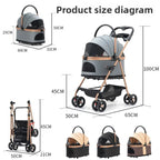 Lightweight Foldable Pet Stroller Cart for Dogs & Cats — Versatile Outdoor Travel Dog & Cat Stroller