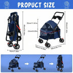 Blue Folding Pet Stroller with Cup Holder & Breathable Visible Mesh for Small Dogs & Cats
