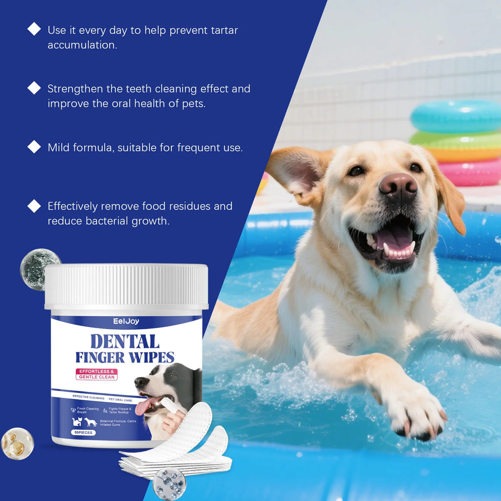 Dog & Cat Teeth Cleaning Finger Wipes — Reduces Plaque, Freshens Breath, 50-Pack