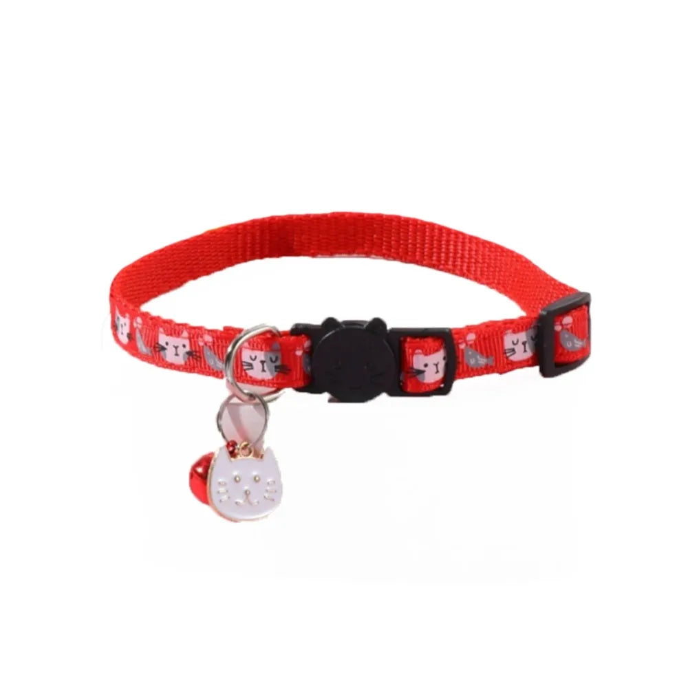 Quick-Release Safety Cat Collar — Cat Face Pendant & Bell