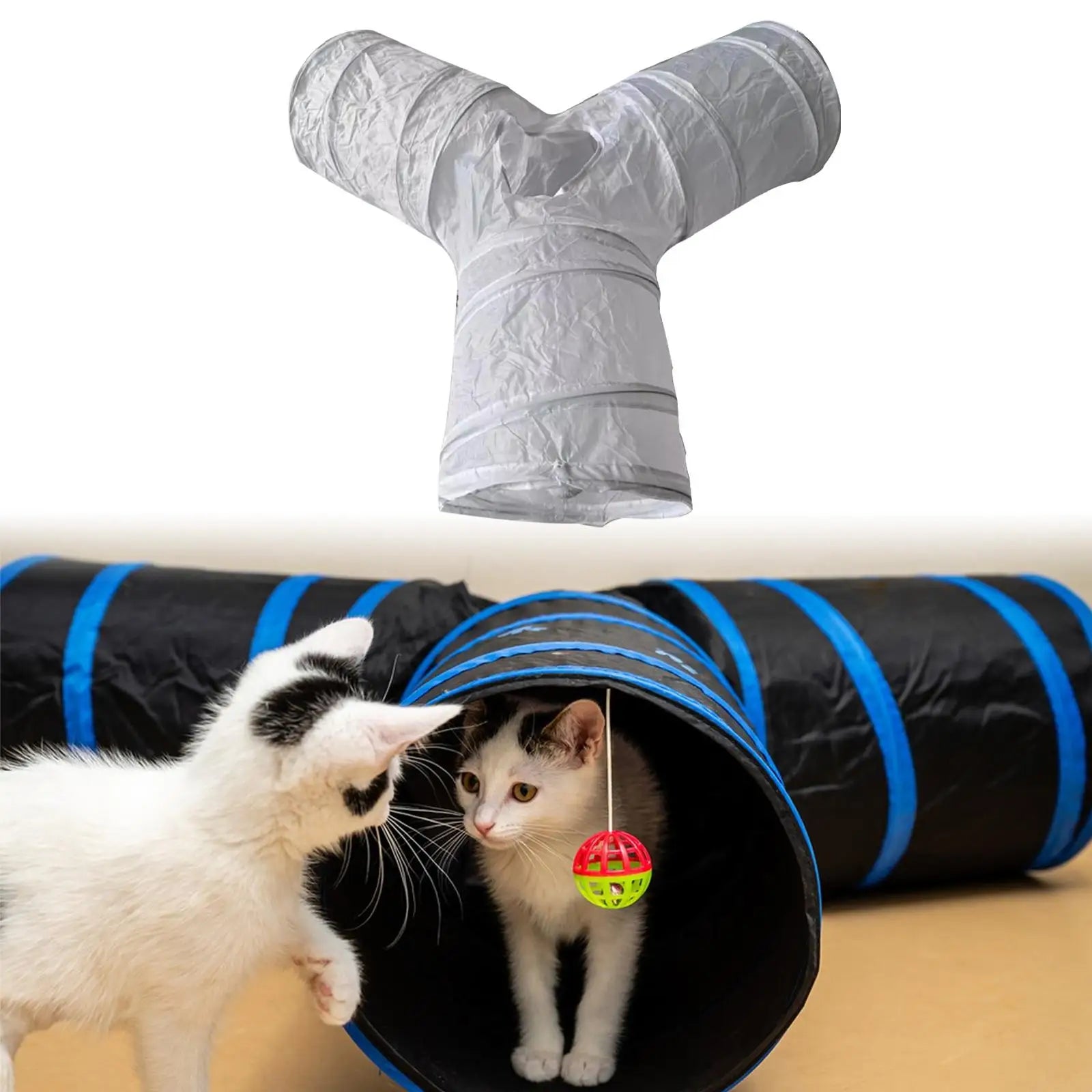 Y-Shape Foldable Cat Tunnel with Play Ball — 3-Entrance Tunnel Set