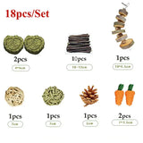 Natural Chew Toy Set — Grass, Apple Wood & Loofah for Small Pets