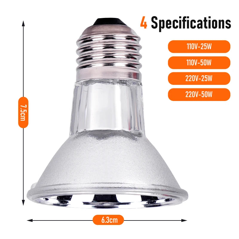 UVA+UVB Reptile Basking Lamp — Full-Spectrum Heat Bulb, 25W/50W, 110V/220V