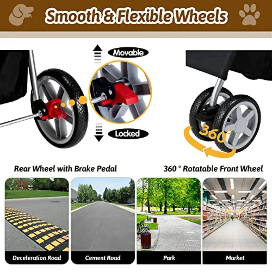 4-Wheel Foldable Pet Stroller with Cup Holder & Storage for Small & Medium Dogs & Cats — Jogger Travel Cart