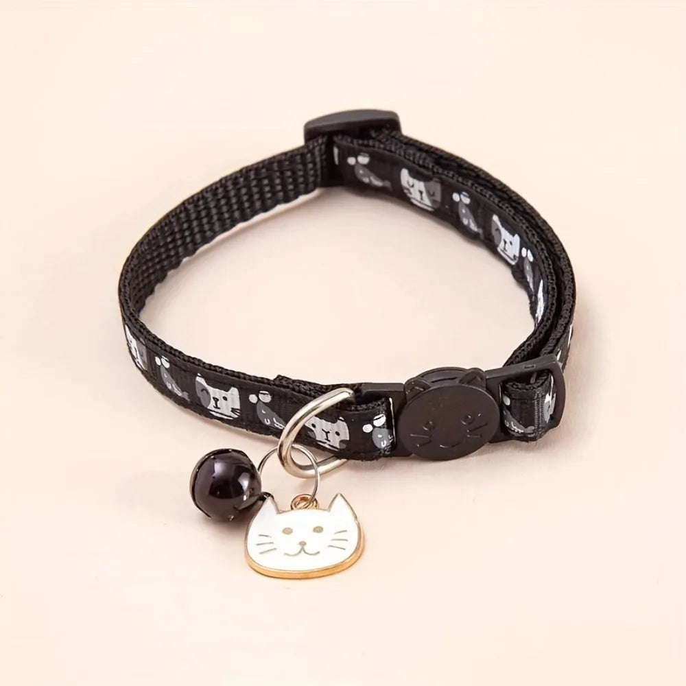 Quick-Release Safety Cat Collar — Cat Face Pendant & Bell