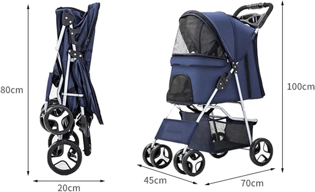 4-Wheel Pet Jogger Stroller with Cup Holder & Storage Basket — Travel Pushchair for Small & Medium Dogs & Cats