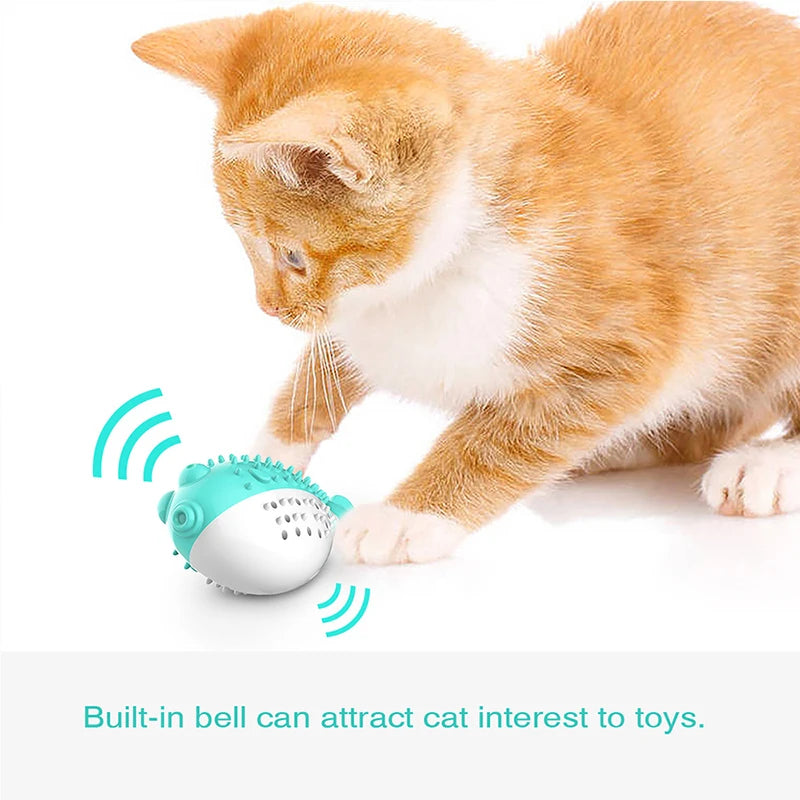 Pufferfish Catnip Chew Toy with Bell — Detachable Teething Toy for Kittens