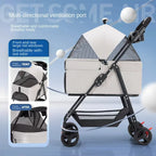Ultra-Breathable Mesh One-Hand Folding Pet Stroller with Dual Zippered Doors & Detachable Carrier for Dogs & Cats
