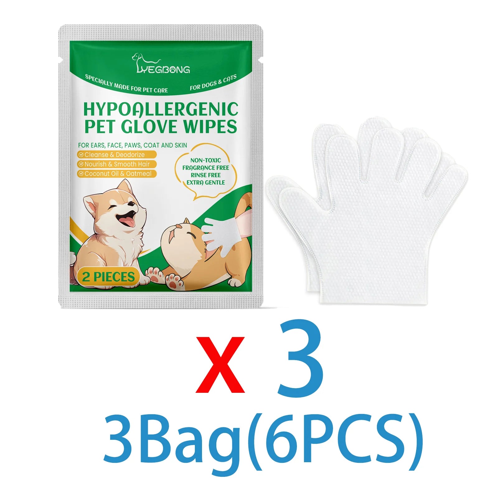 Disposable Pet Cleaning Gloves — Coconut Oil & Glycerin, No-Rinse Dry Bath