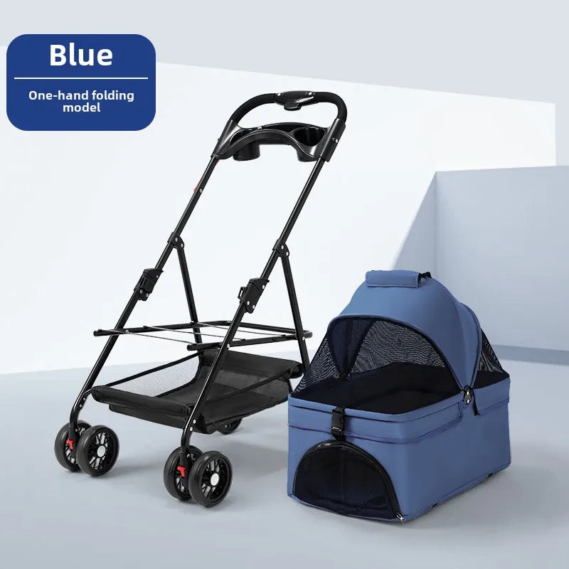 4-Wheel Folding Pet Stroller with Detachable Carrier (3-in-1)