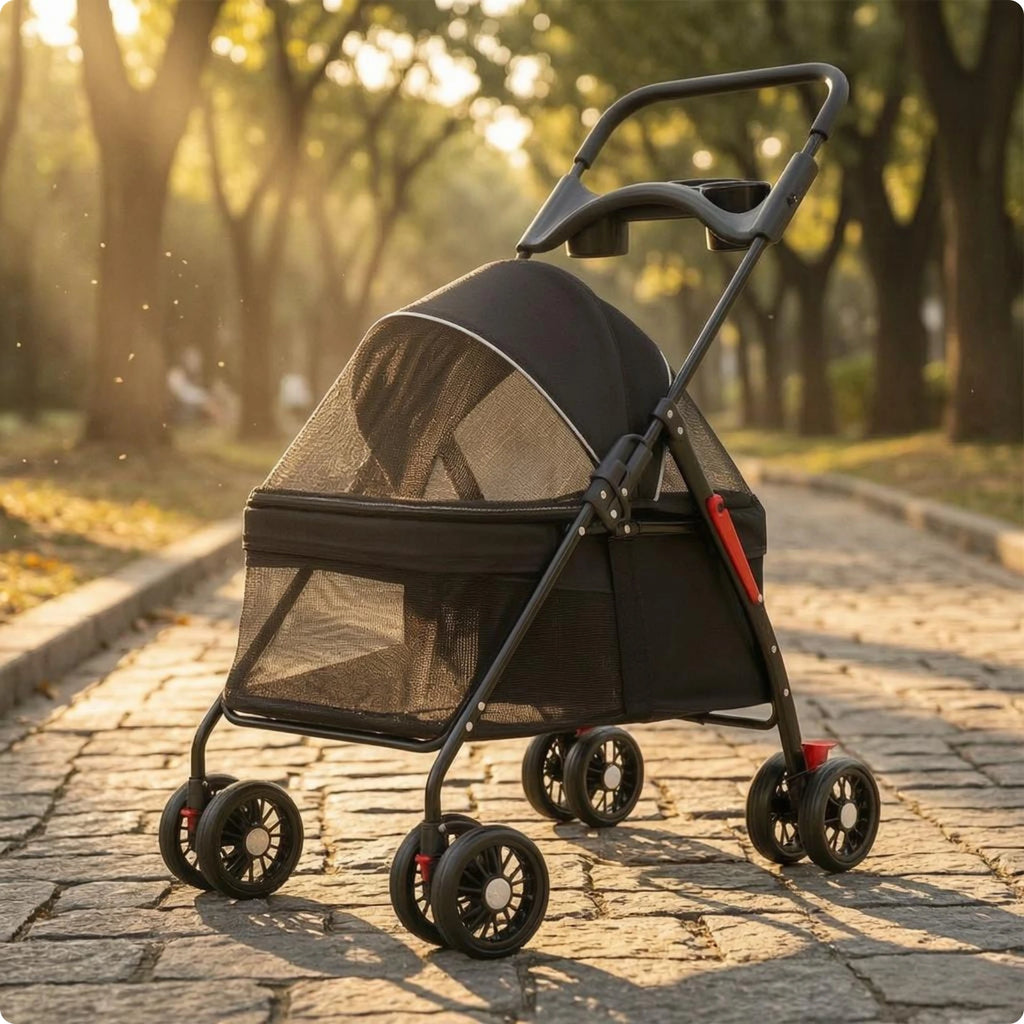 Foldable Compact Ventilated Lightweight Pet Stroller for Cats — Outdoor Walking & Travel