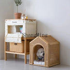 Handmade Natural Rattan Cat Bed with Roof Kennel