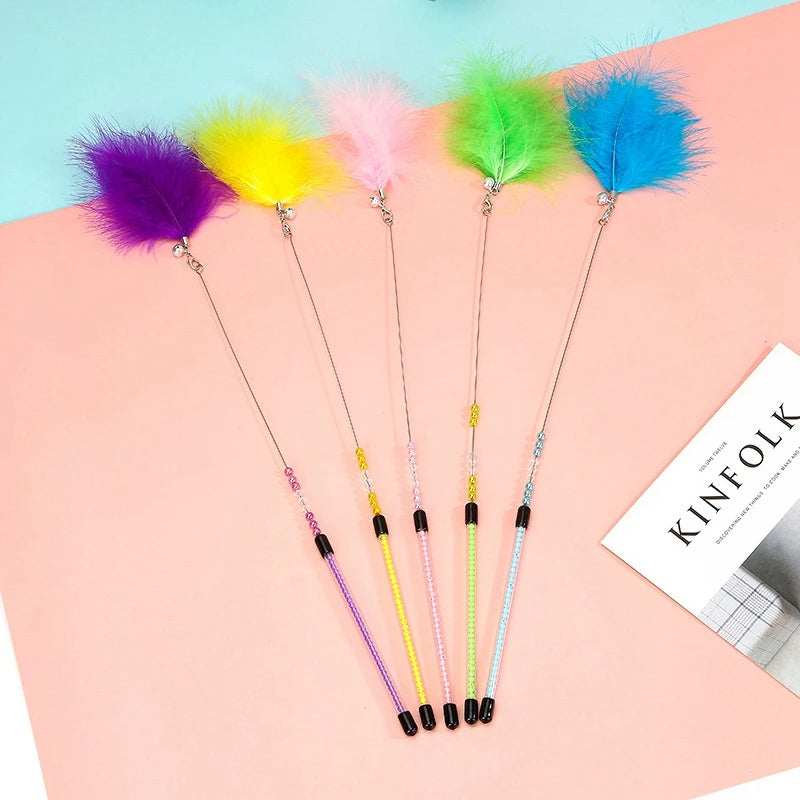 Gradient Feather Cat Teaser Wand — Colorful Interactive Rod Stick (1–50 Pack)