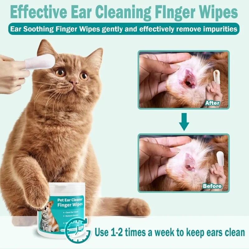 Disposable Pet Ear Cleaning Finger Wipes — Mess-Free Ear Care, 50-Count