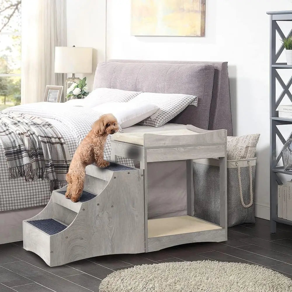 Multi-Tier Pet Bed with Removable Steps & Scratch Pad