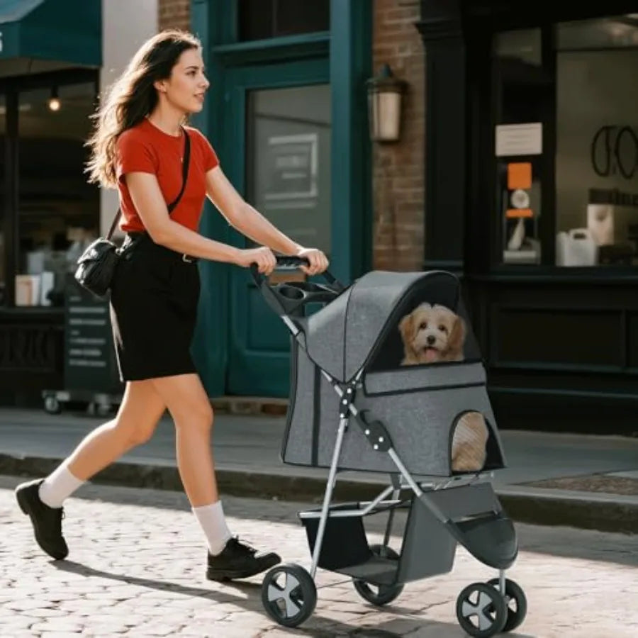 Multi-Capacity 3-Wheel Foldable Jogger Pet Stroller — Fits Small Dogs up to 10 lbs, Medium Dogs up to 30 lbs
