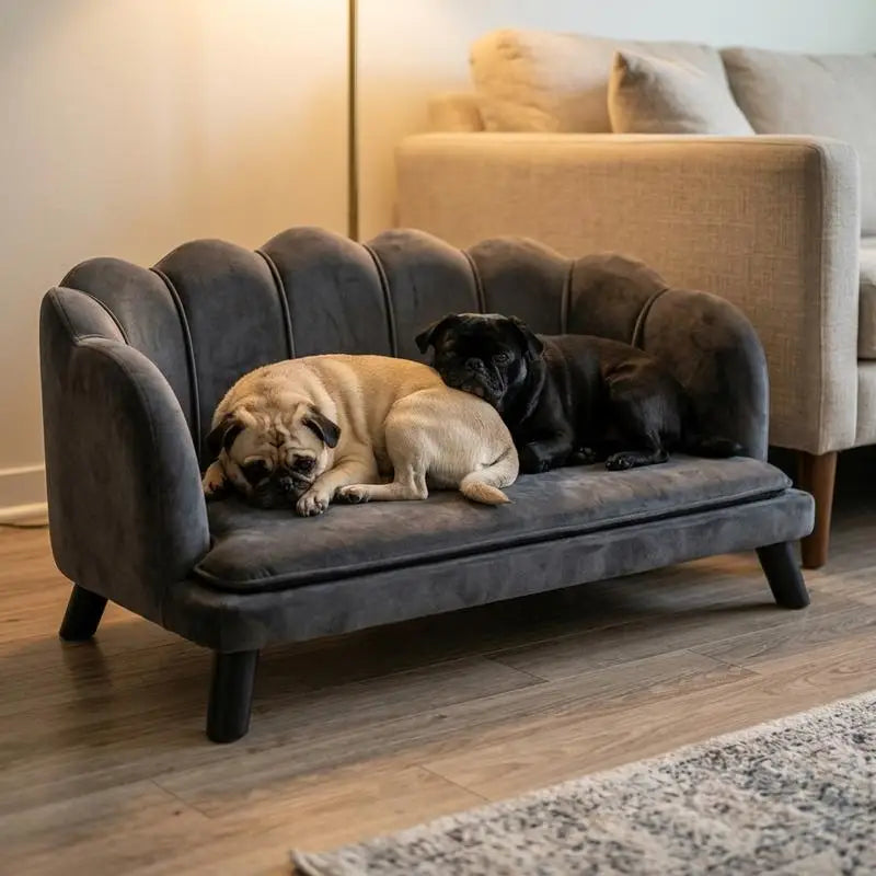 Pearl Design Pet Sofa with Solid Wood Legs, Charcoal Gray