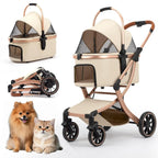 3-in-1 Foldable Pet Stroller with Detachable Carrier, Storage Basket & Pet Pad — Safe Outdoor Cart