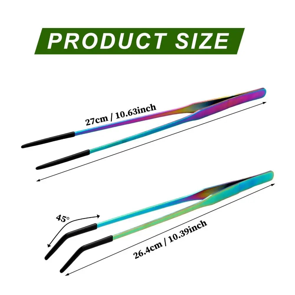 Stainless Steel Reptile Feeding Tongs — Straight & Curved Set with Rubber Tips