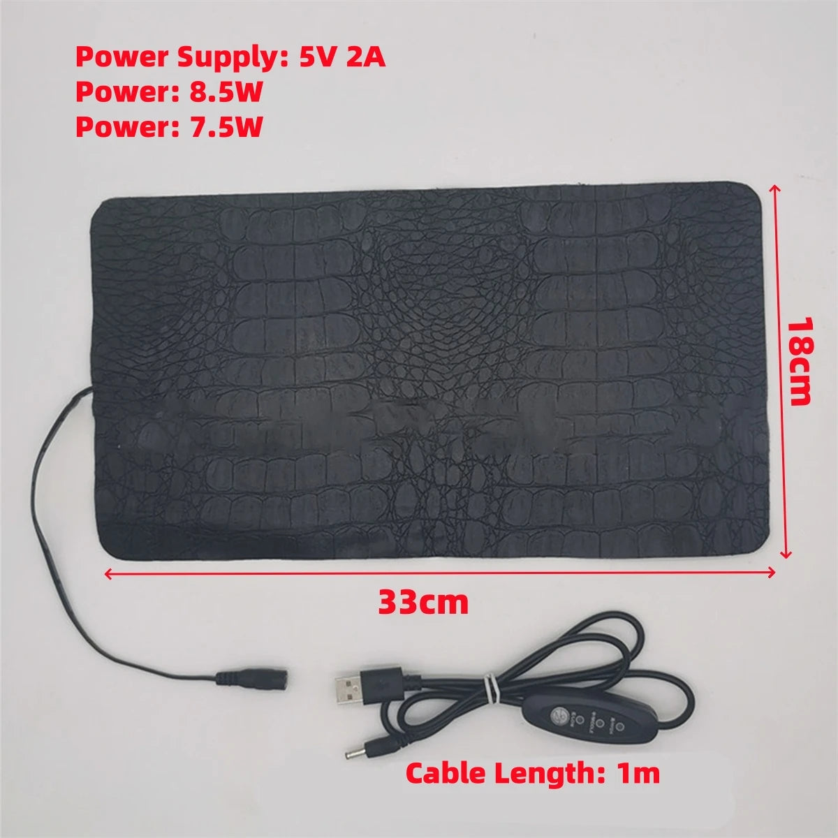 USB Leather Heating Pad — 3-Level Anti-Scratch Warmer for Reptiles & Small Pets