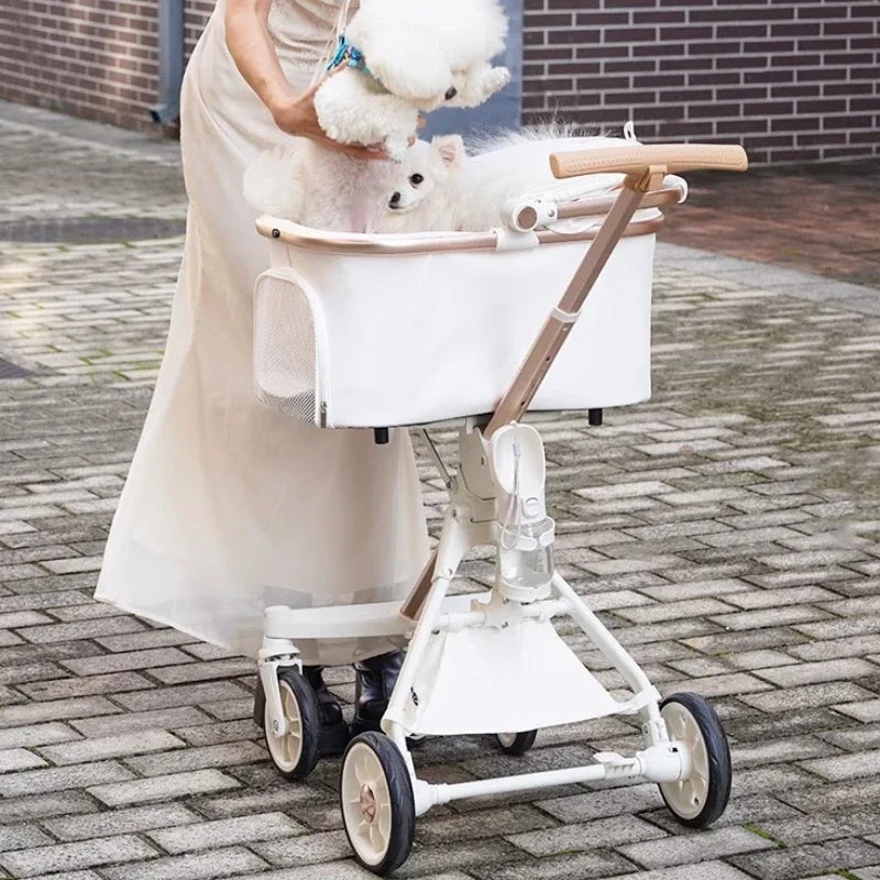 Luxury PU Leather Pet Stroller with Car Pet Basket for Cats & Dogs