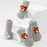 Winter Dog Socks 4-Pack (Anti-Slip Tiger Design Booties)