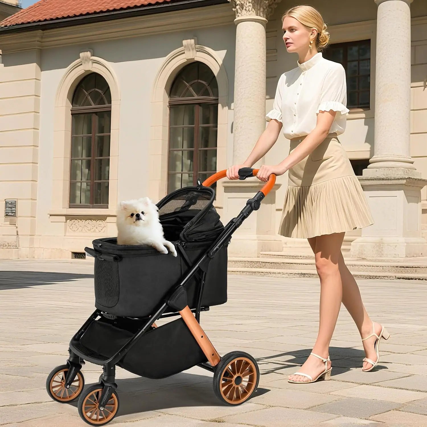 All-Terrain Pet Stroller with Aluminum & Carbon Steel Frame, Shock Absorbers, Sun Shades & Adjustable Handle