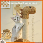 Dinosaur Rattan Cat Tree with Sisal Scratching Post