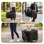 Expandable Foldable Double Rolling Pet Carrier for 2 Cats with Removable Divider