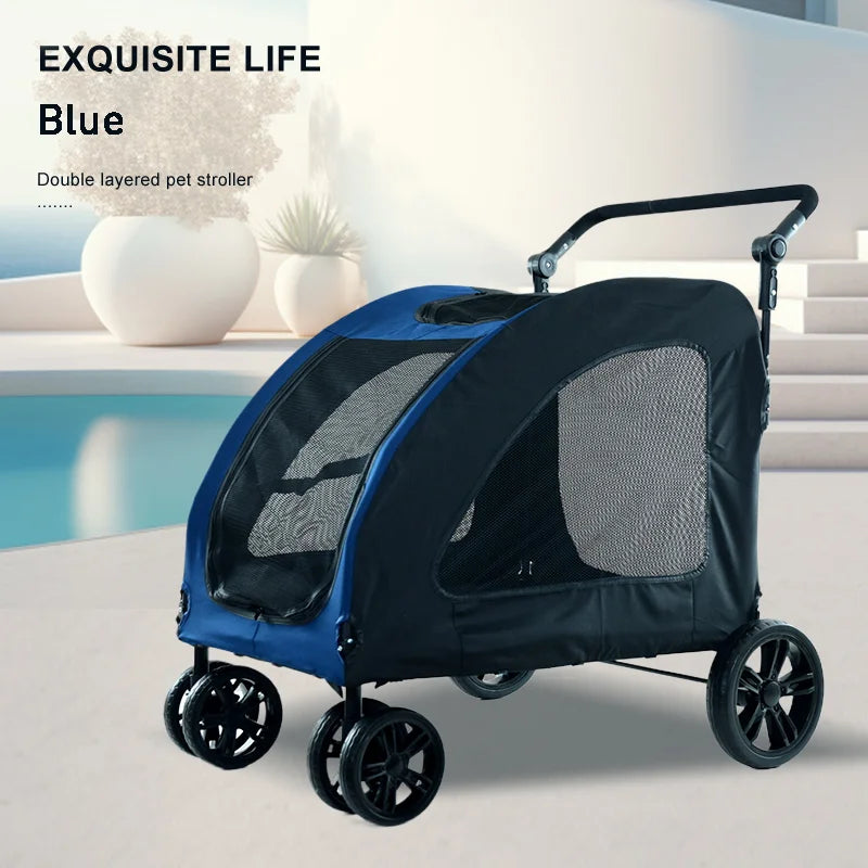 Large Capacity Foldable Dog Pet Stroller with Sunshade & Waterproof Fabric — Outdoor Travel Carrier