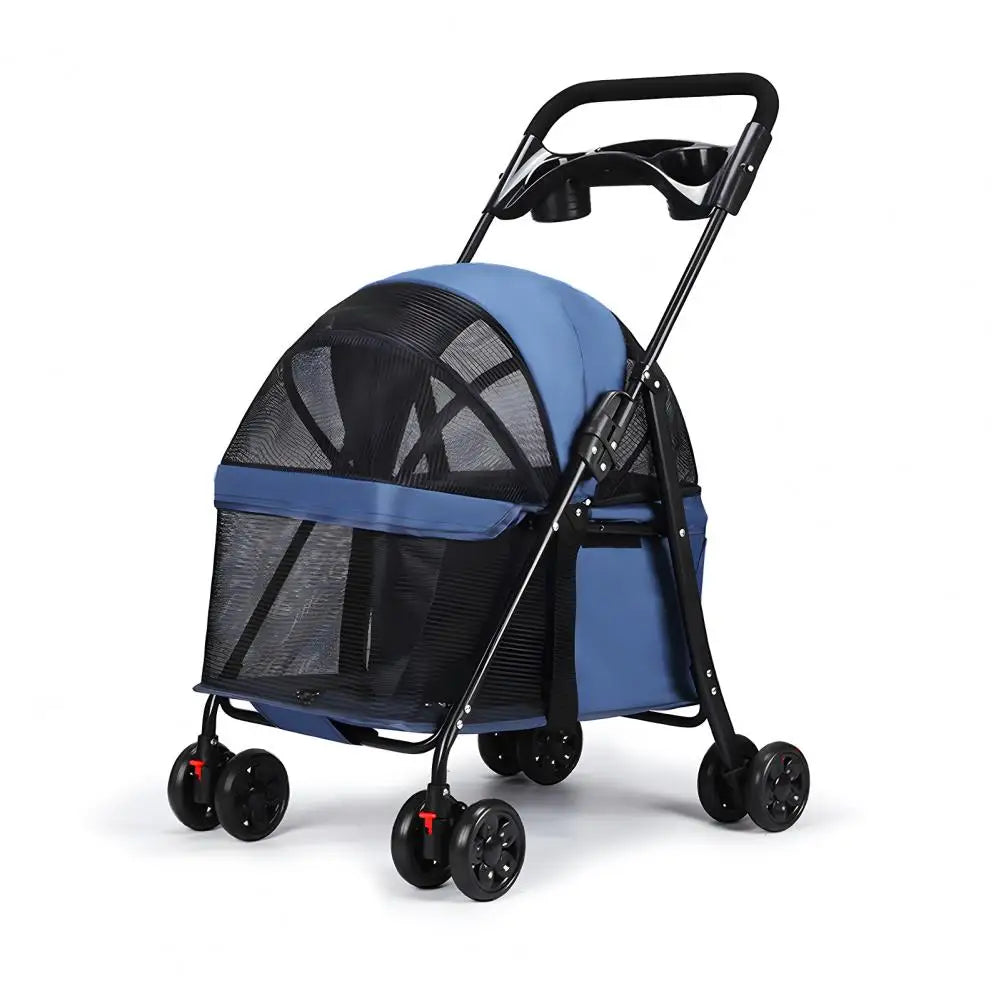 Foldable 4-Wheel Cage Pet Stroller with Cup Holder & Mesh Window for Dogs & Cats
