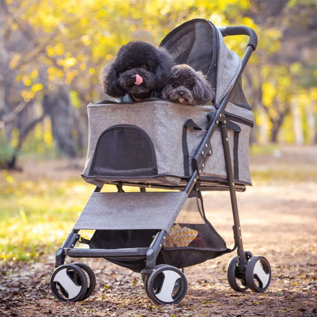 4-Wheel Pet Pram Buggy & Jogger Stroller with Rain Cover for Dogs & Cats