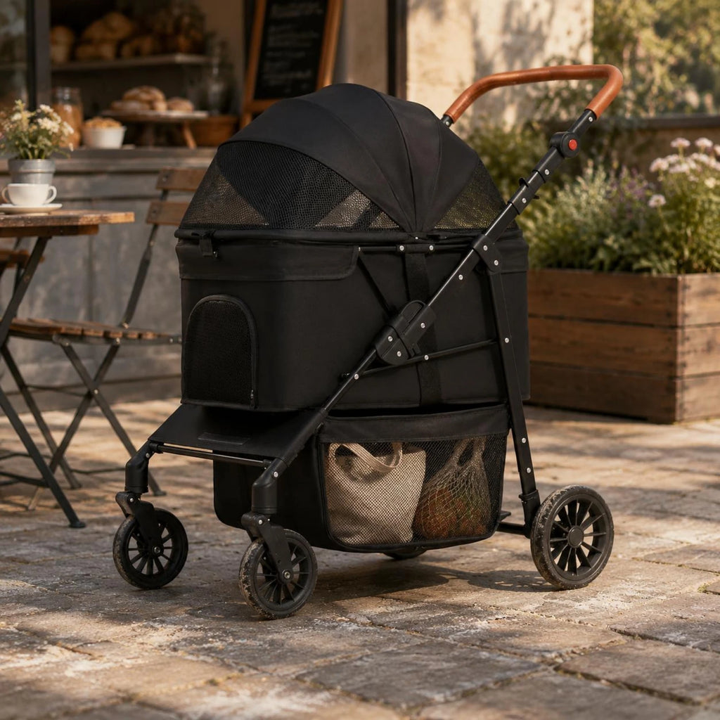 Multi-Function Large Dog Wagon Stroller with Storage Basket & Adjustable Handle — Foldable Pet Gear Cart
