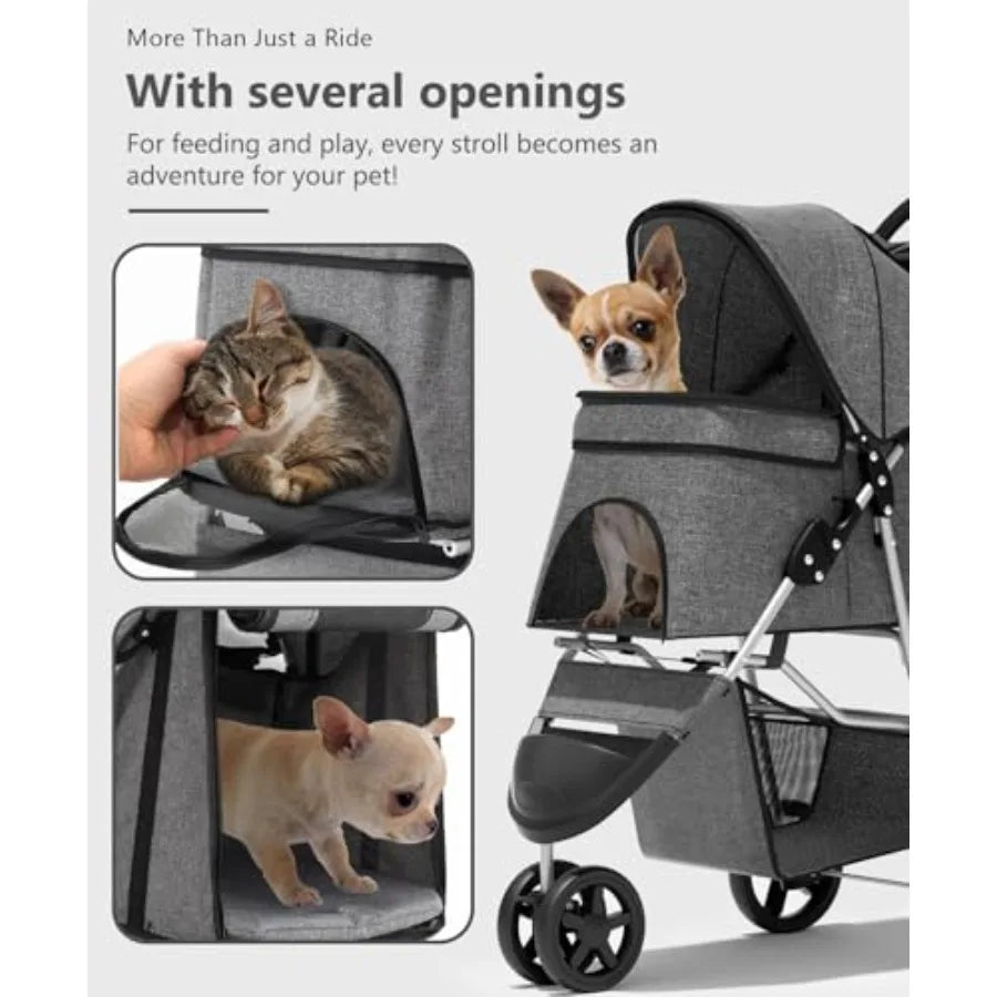 OS MOTOR 3-Wheel Portable Foldable Jogger Pet Stroller for Small & Medium Dogs, Cats & Puppies