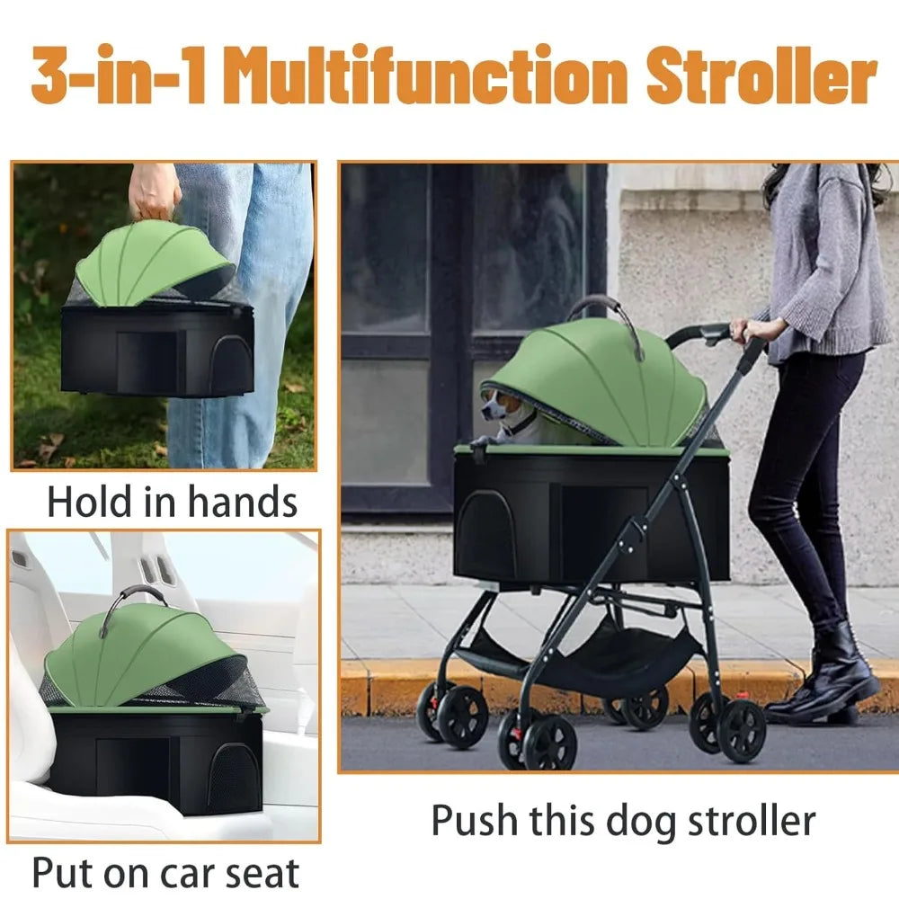 3-in-1 Dog Stroller Wagon with Removable Cat Stroller & Backpack Carrier for Dogs up to 55 lbs