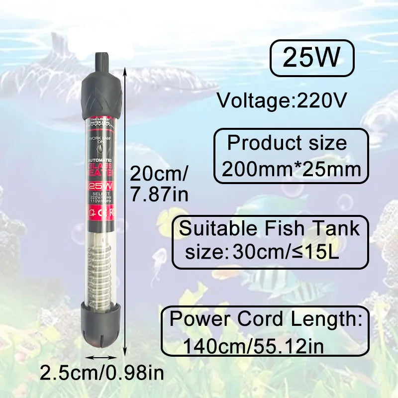 Submersible Aquarium Heater with Adjustable Thermostat 25–300W