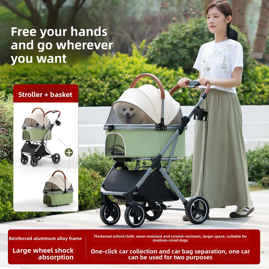 Ultra-Lightweight Foldable Pet Stroller with Detachable Basket for Small & Medium Dogs & Cats — Portable
