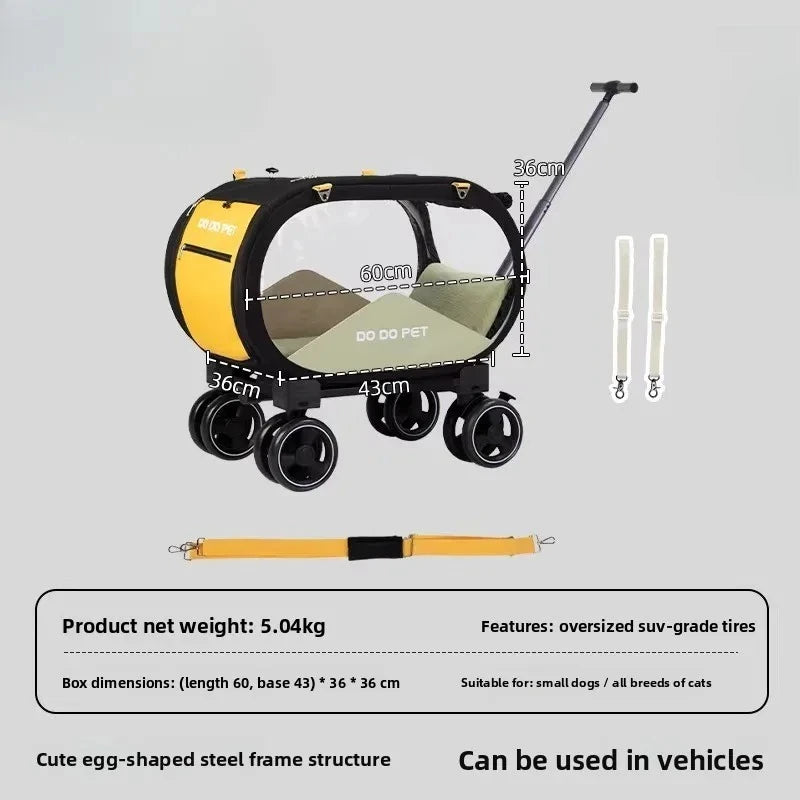 Transparent Foldable Pet Carry-On Suitcase Trolley for Cats & Dogs