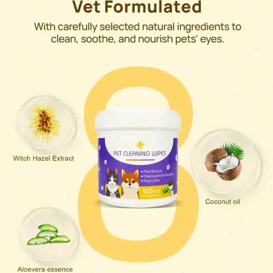Gentle Multi-Purpose Pet Wipes — Eye, Face & Tooth Cleaning, 120-Count