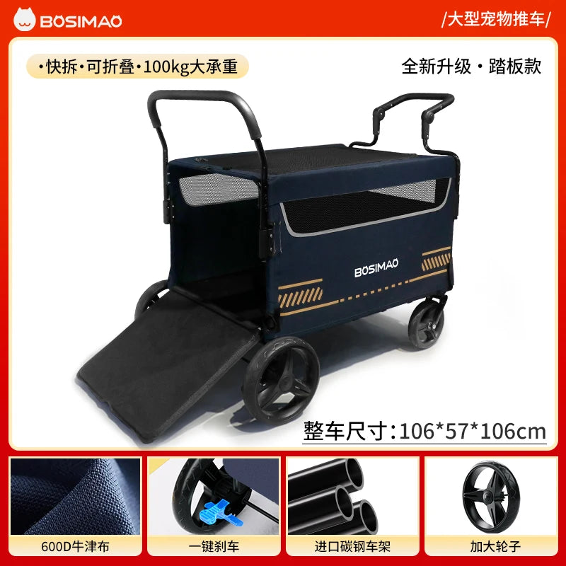 BOSIMAO Large Foldable Pet Stroller Cart for Elderly & Disabled Dogs — Portable Outdoor Travel Carrier